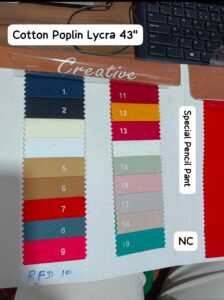 100% Cotton Poplin Lycra Pant Fabrics