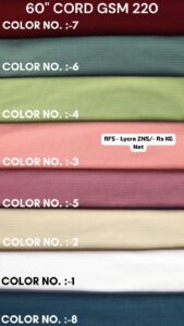 Cord kg 220 Gsm  Lycra